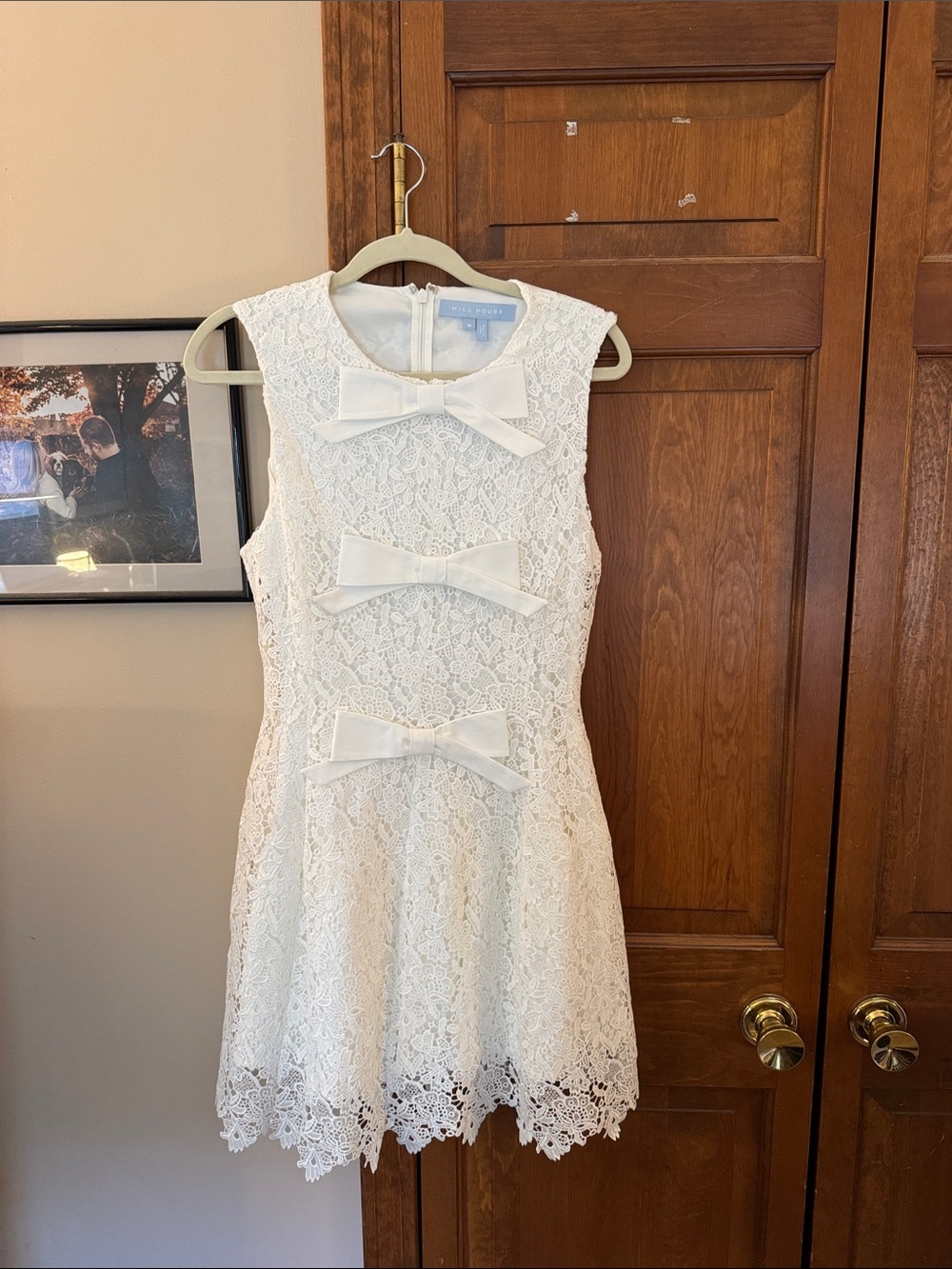 Hill House: Blythe Bow Dress (White) size medium